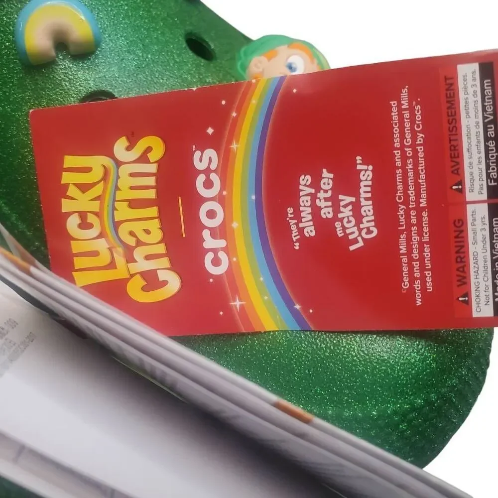 CROCS Lucky Charms Glitter Green With Tons Of Jibbitz BRAND NEW! Size W 10, M 1